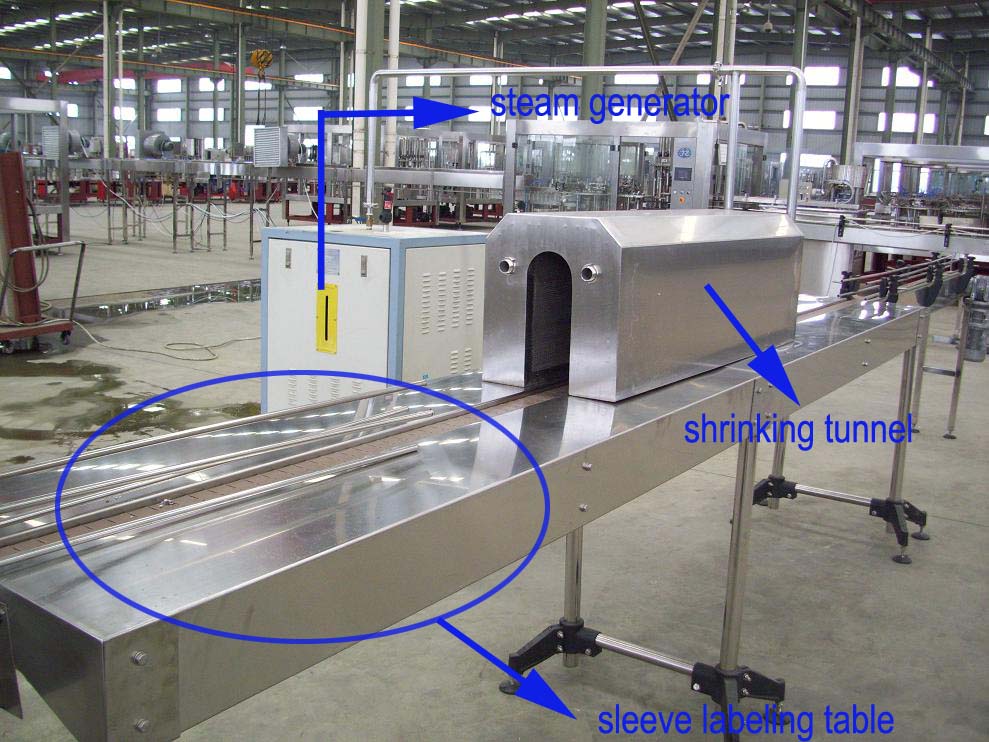 Sleeve labeling work table within steam tunel